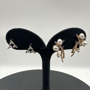 NWT Gold and Silver Pearl and silver tri stone Earrings